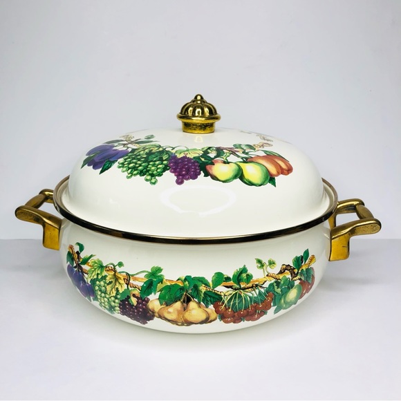 KENSINGTON Pot Tabletops Unlimited Fruits 4 Quart Brass Gold Knot Handle Trim - Picture 3 of 11